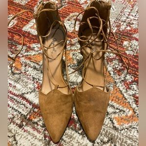 Camel Strappy Lace Up Heels